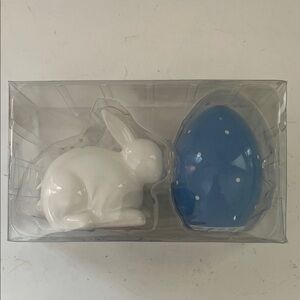Charming White Rabbit and Blue Egg Salt and Pepper Shaker Set